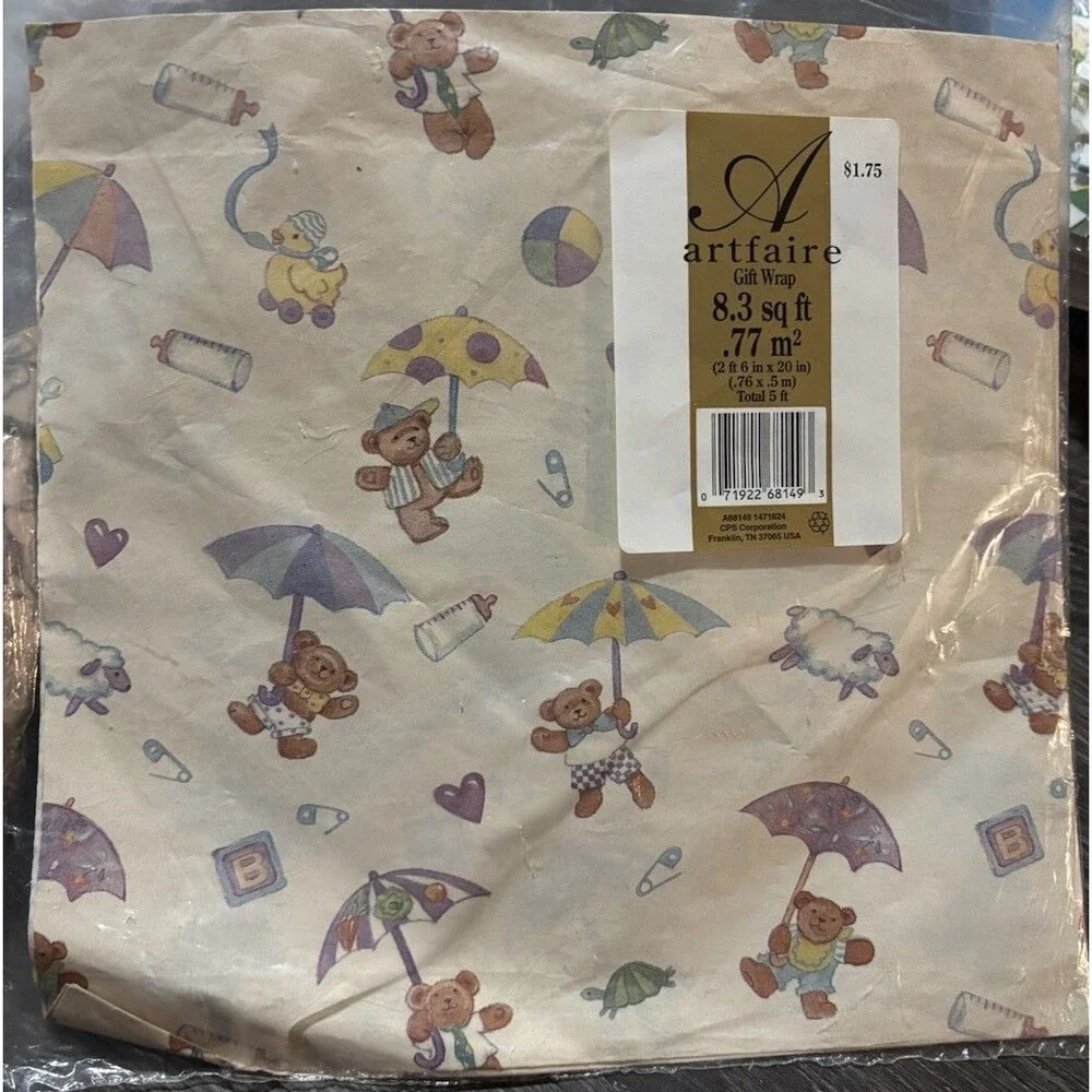 Vintage Baby Shower Gift Wrap Artfaire 8.3 Sq ft